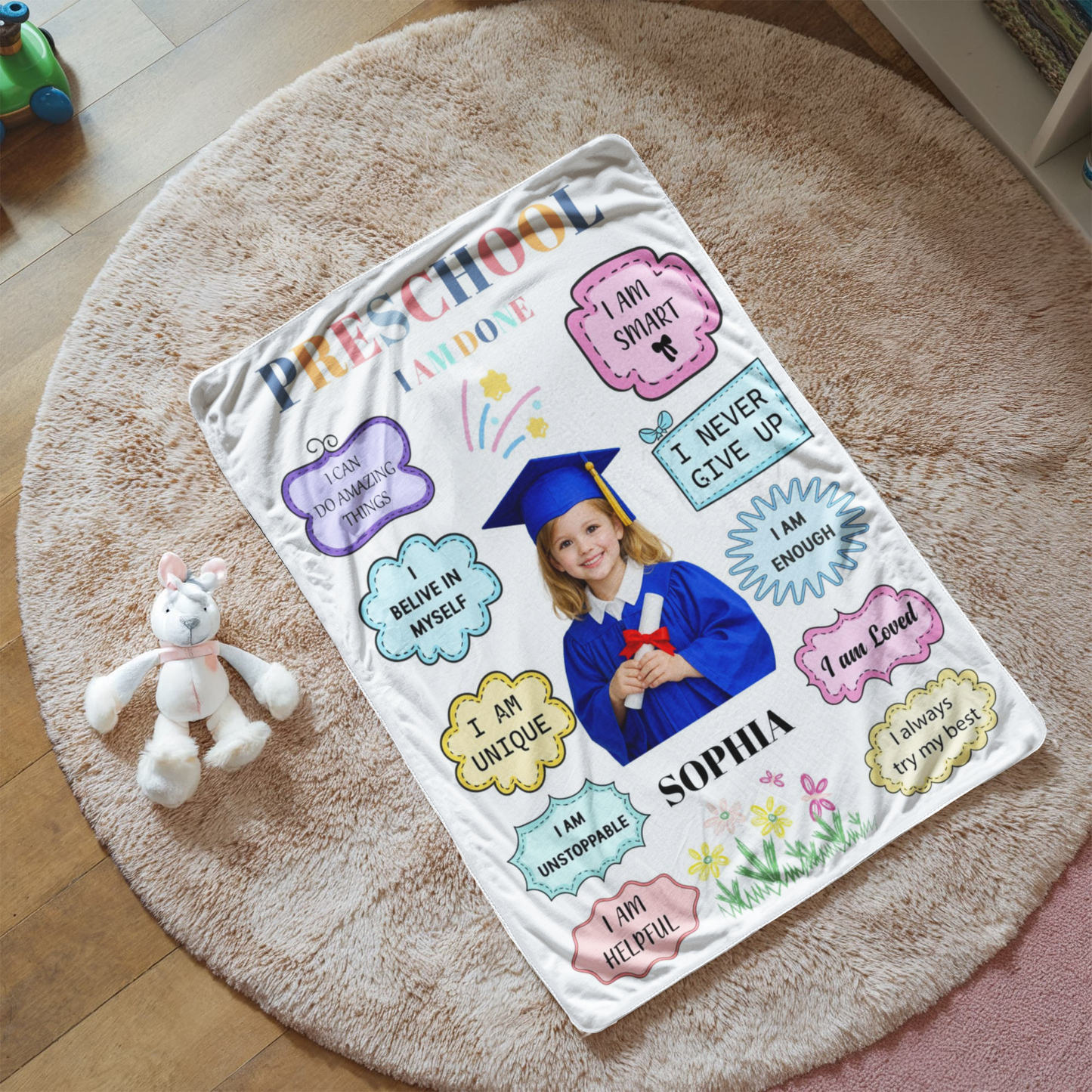 Personalized Preschool Graduation Photo Affirmation Blanket