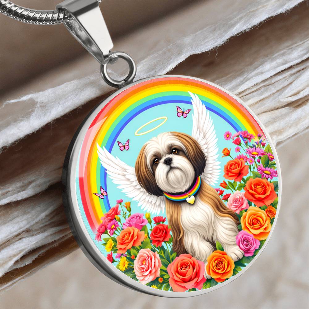 Shih Tzu Memorial Necklace with Rainbow Bridge, Personalized Pet Keepsake Pendant