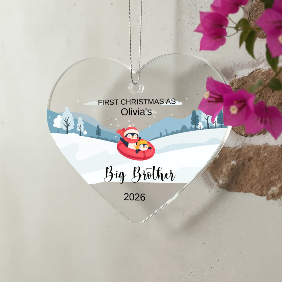 Big Brother or Sister Acrylic Heart Ornament for New Baby