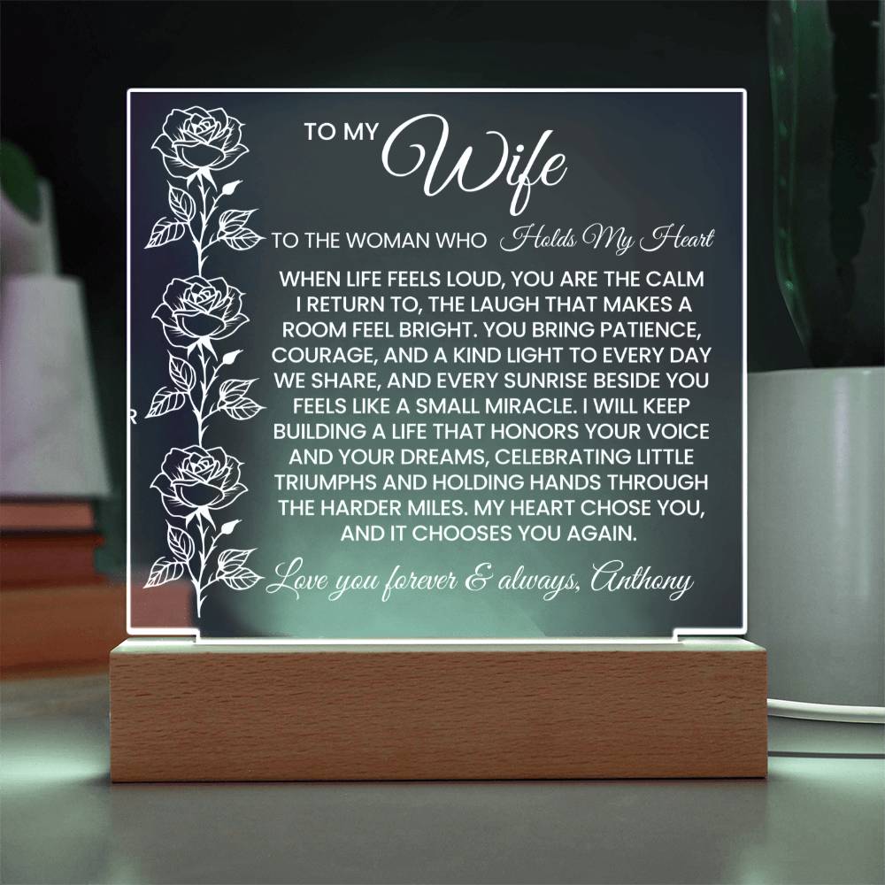 Wife Roses Lighted Plaque Gift