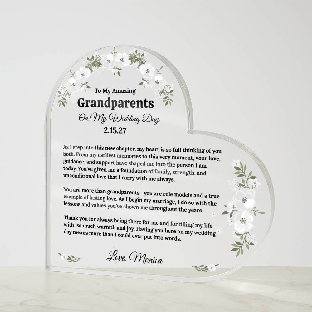 To My Grandparents On My Wedding Day Acrylic Heart Block