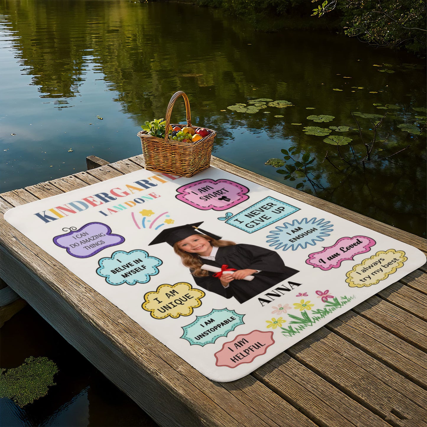 Personalized Kindergarten Graduation Photo Affirmation Blanket