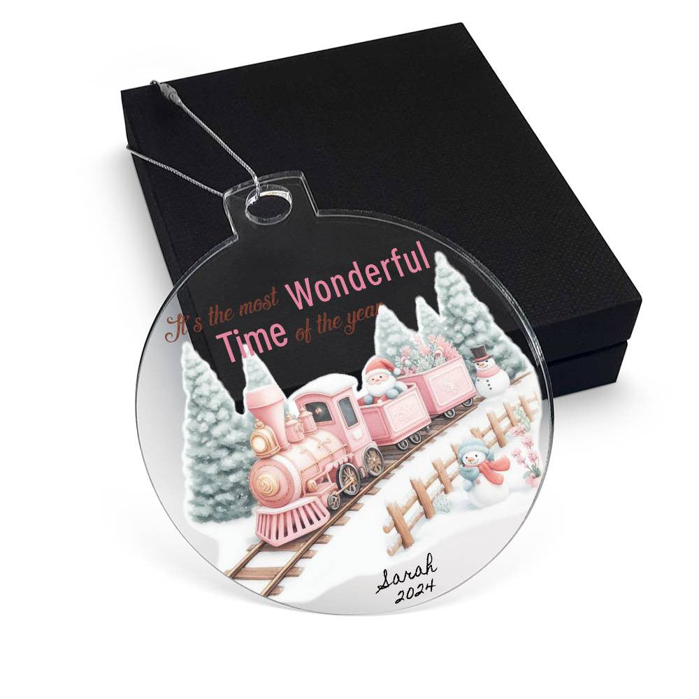 Pink Train Acrylic Christmas Ornament-[Heartfelt Family Gift]