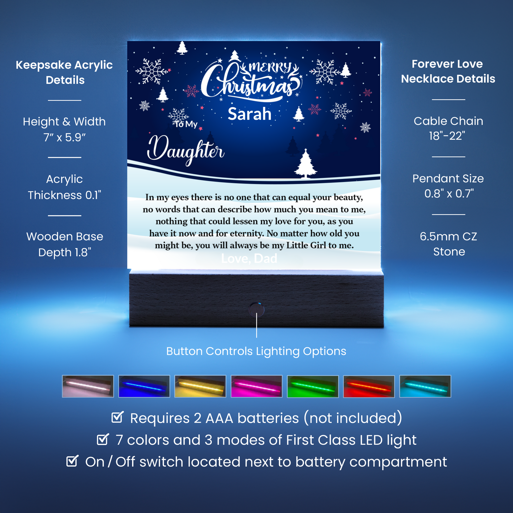 Daughter Christmas LED Acrylic Heart Necklace and Plaque Gift Set-[Heartfelt Family Gift]