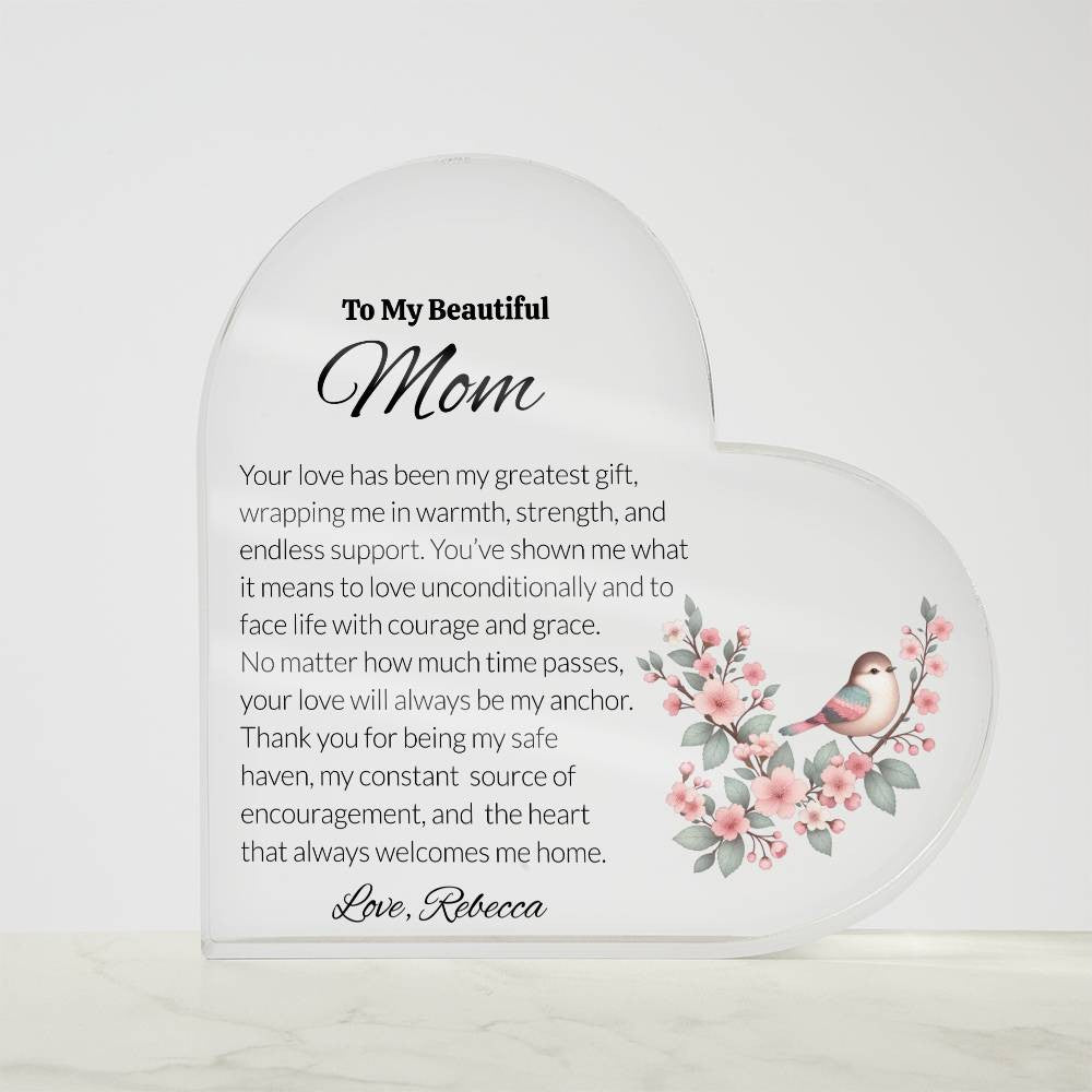 Mom Acrylic Heart Plaque