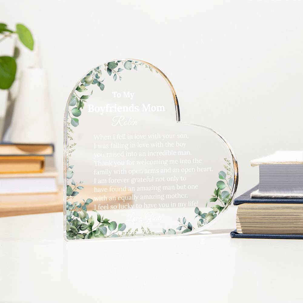 Personalized Boyfriend's Mom Heart Plaque