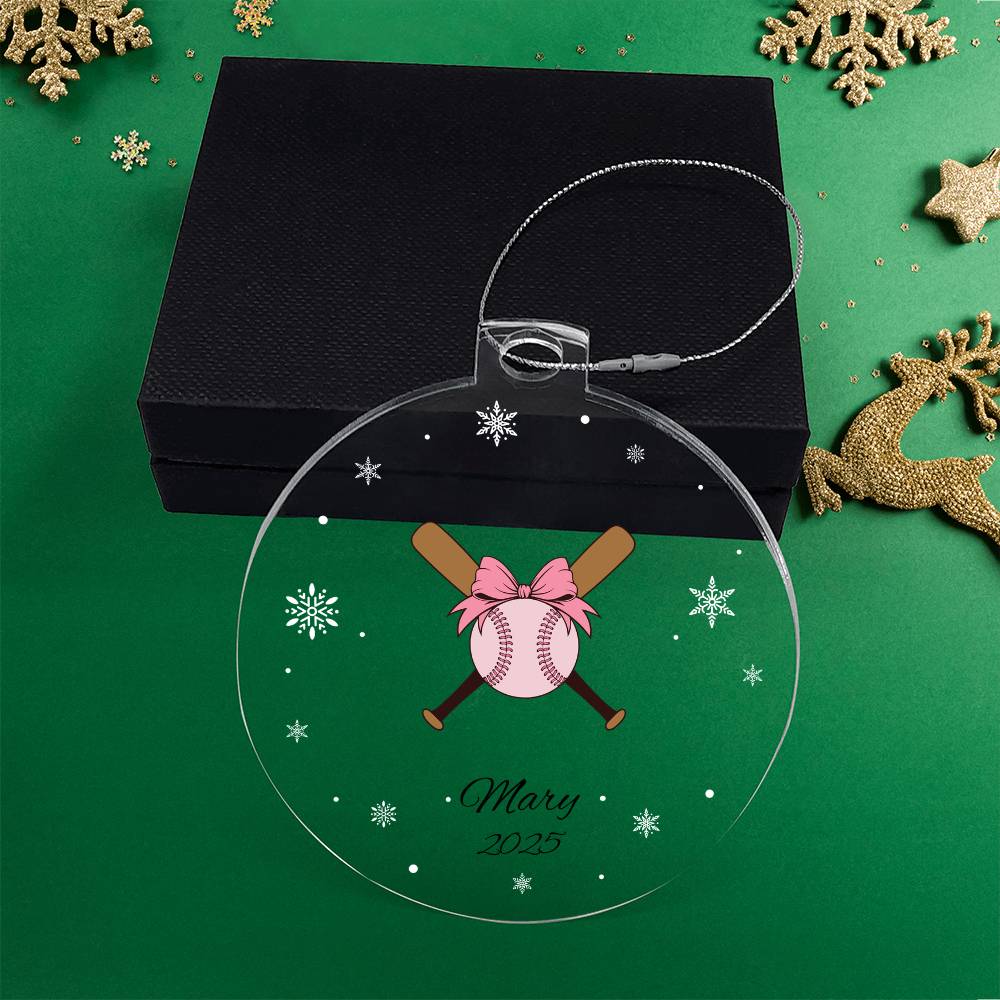 Pink softball christmas tree ornament