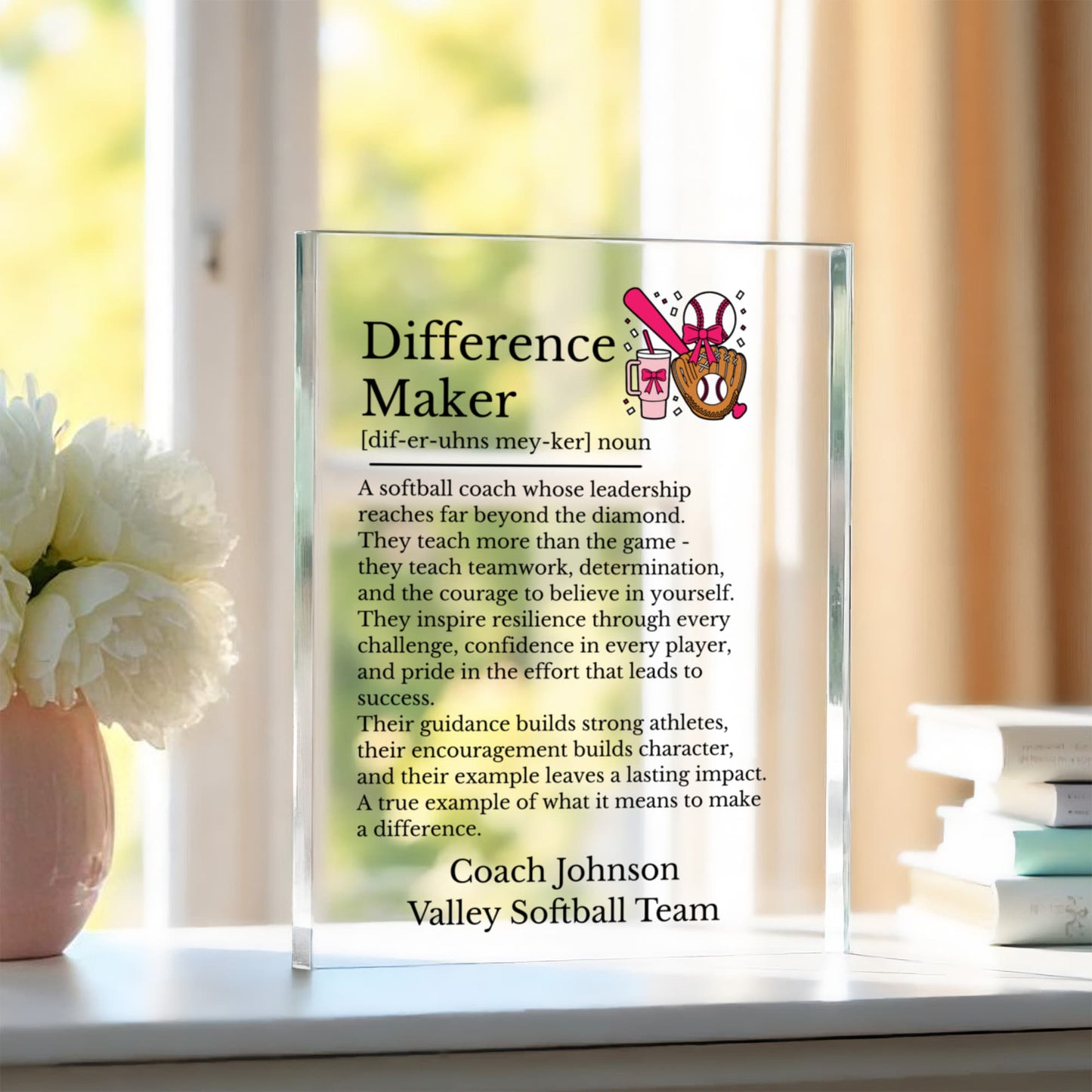 Softball Coach Difference Maker Plaque