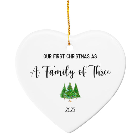 First Christmas As A Family of Three Ceramic Heart Ornament