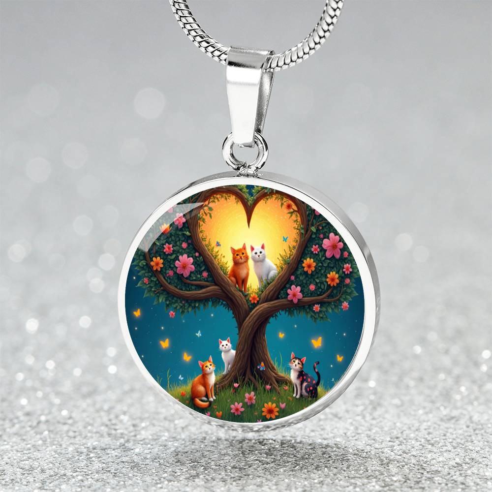 Personalized Cat Lover Pendant Necklace, Engraved Cat Jewelry, Unique Cat Gift, Heart-Shape Tree Design, Pet Memorial Jewelry, rainbow bridge
