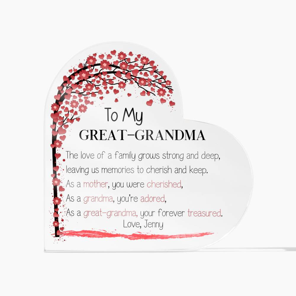 Mother's Day Gift for Great-grandma, Grammy Gift, Heart Acrylic Plaque