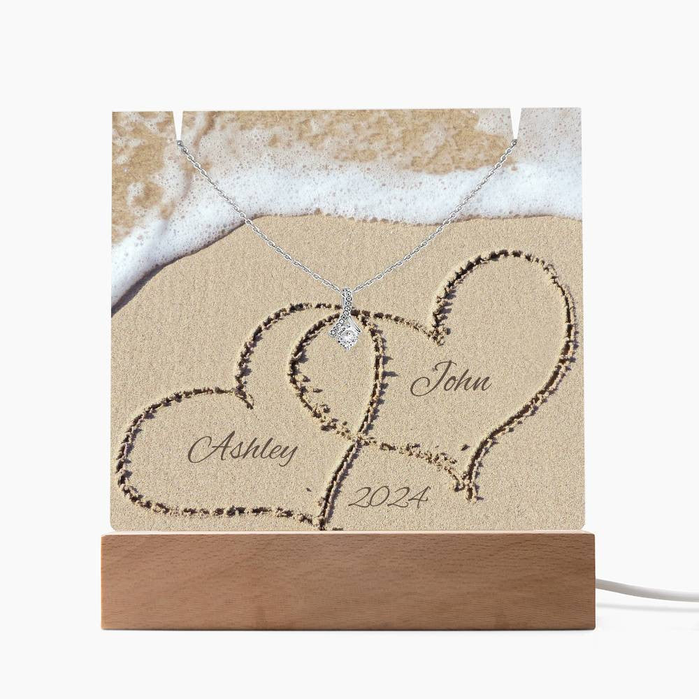 Names In The Sand Petite Ribbons Plaque & Necklace Gift Set-[Heartfelt Family Gift]
