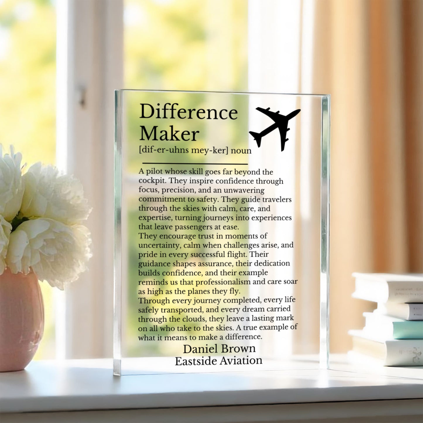 Personalized Pilot Difference Maker Plaque, Gift for Pilots, Aviation Appreciation, Airline Keepsake, Unique Pilot Plaque, Pilot Recognition