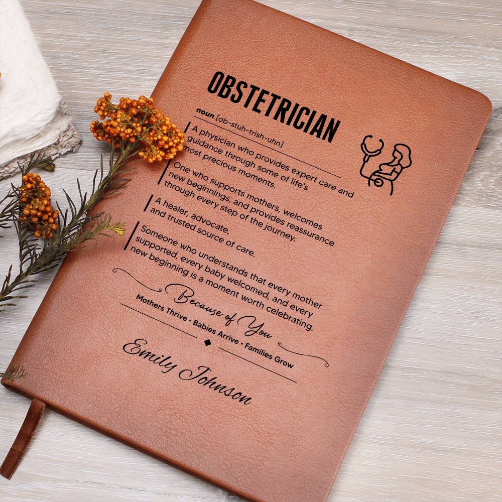 Obstetrician Gift Leather Journal, Vegan Leather Notebook, Personalized Doctor Notebook, OB GYN Gift, Keepsake for Obstetrics