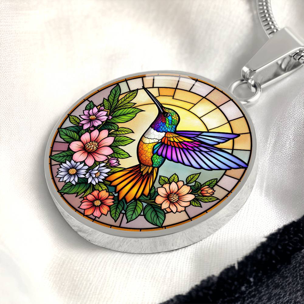 Hummingbird Floral Necklace with Engraving