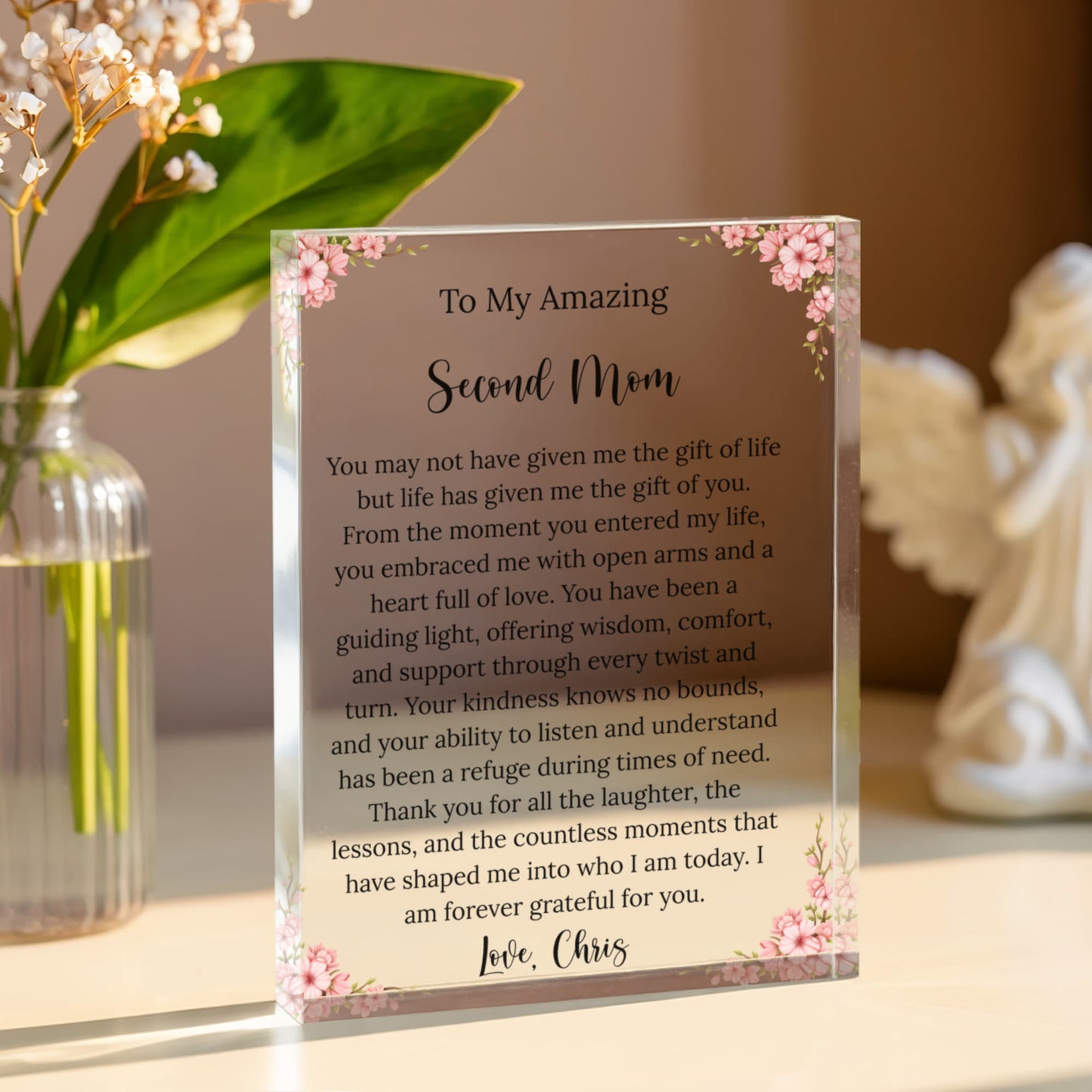 Second Mom Floral Acrylic Plaque Gift