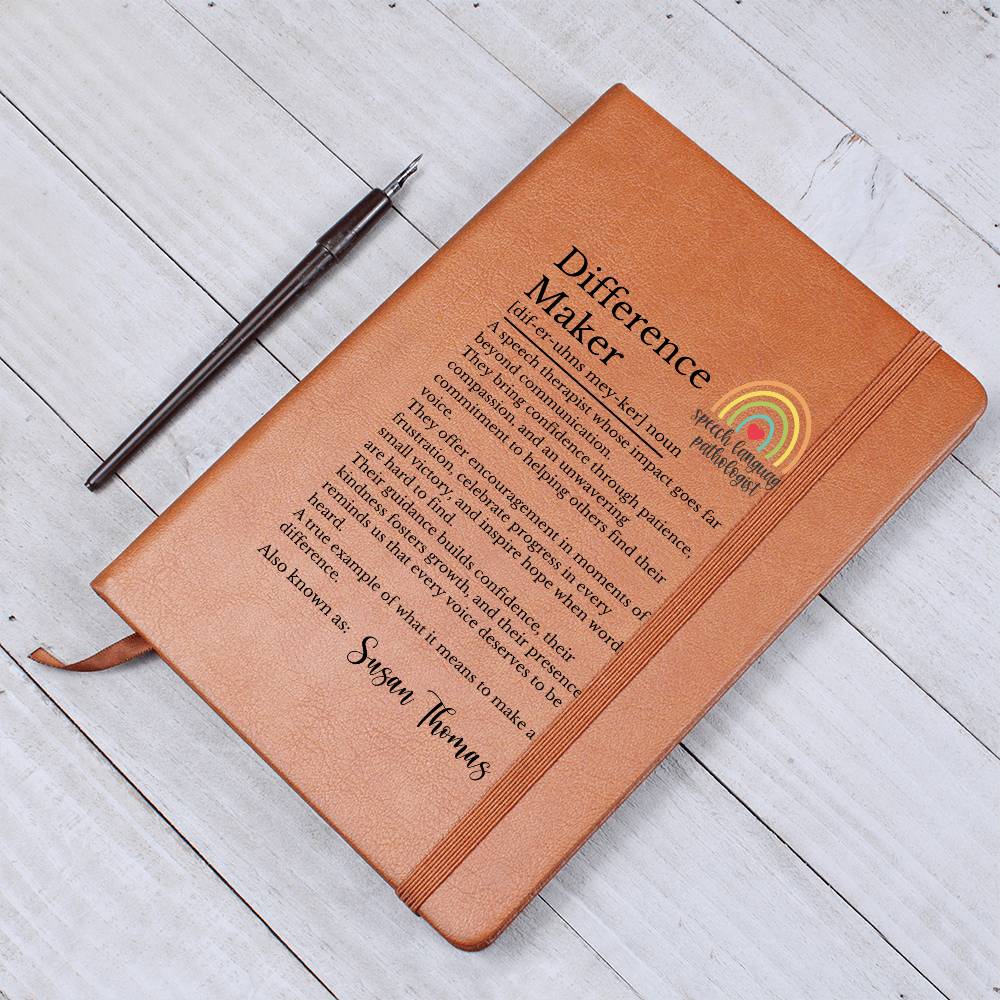 Speech Language Pathologist Gift, Leather Journal, Difference Maker Keepsake, Personalized SLP Notebook, Vegan Leather Diary, Appreciation