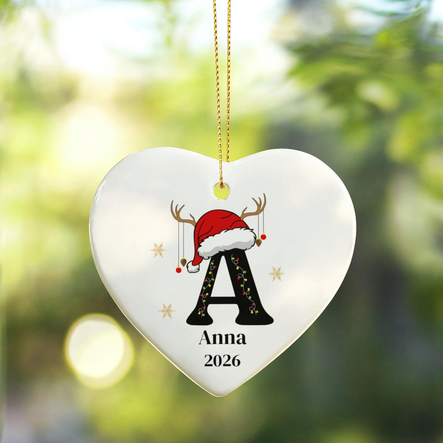 Santa Hat Initial Heart Ornament
