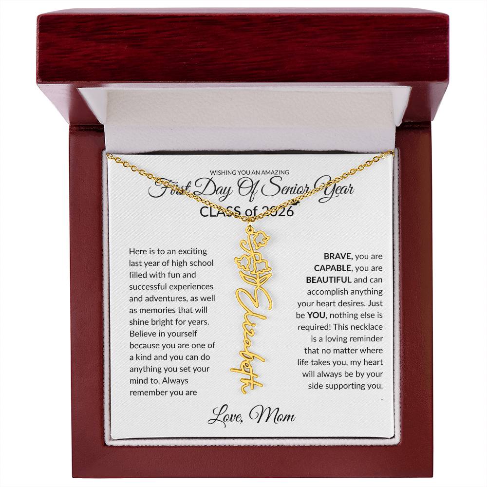 1st Day of Senior Year Class of 2026 Birthflower Name Necklace