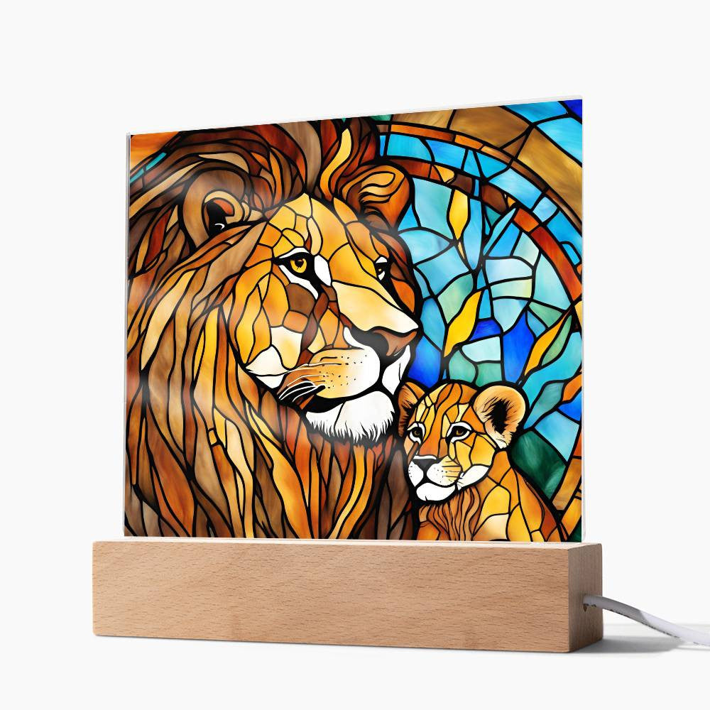 Mama Lion and Cub Acrylic Square Plaque-[Heartfelt Family Gift]