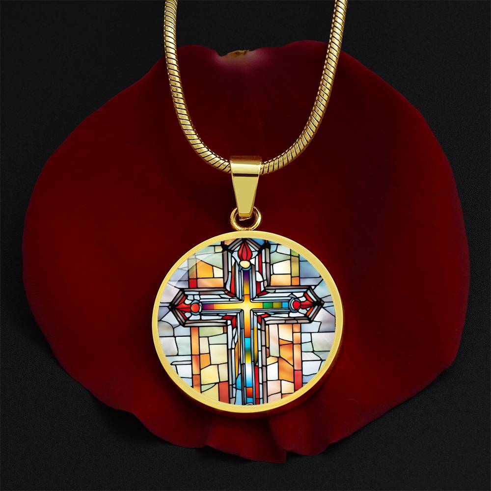 Stained Glass Cross Pendant Necklace