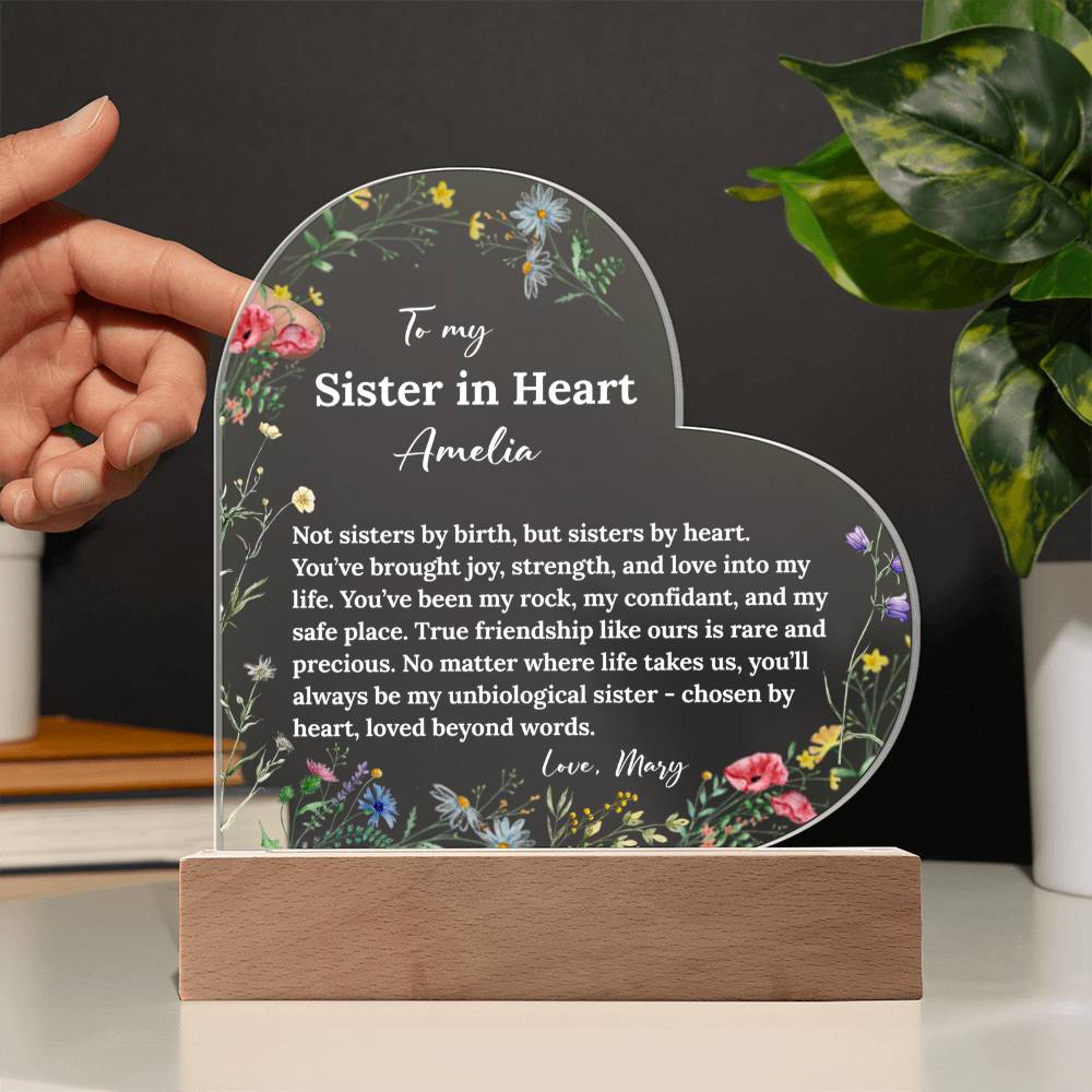 Sister in Heart Acrylic Heart Plaque