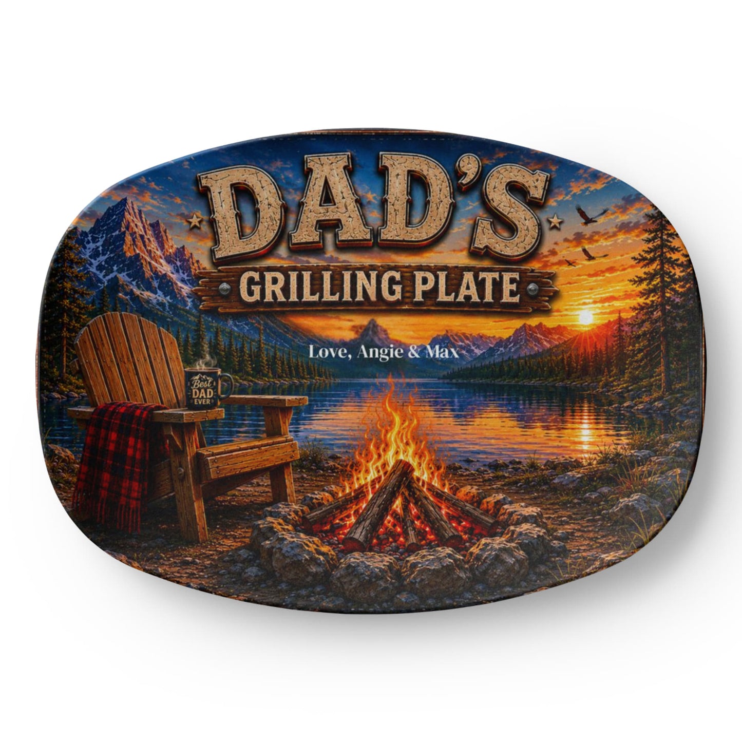 Personalized Dad's Grilling Plate, Custom BBQ Gift for Father, Outdoor Camping Themed Platter, Unique Father's Day Present
