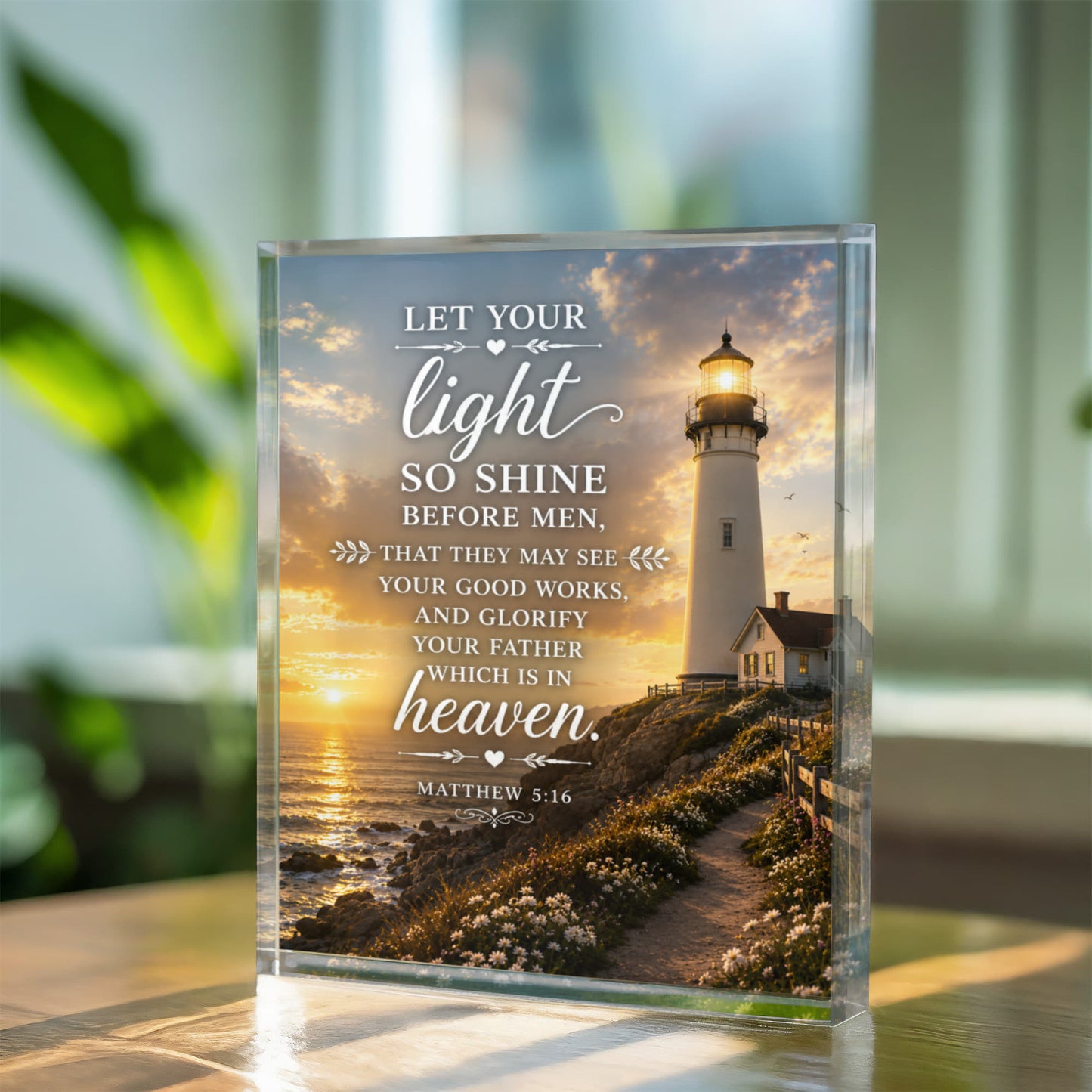 Let Your Light So Shine Plaque, Christian Decor, Matthew 5:15 Gift, Lighthouse Theme Acrylic Block, Gift for Baptism, Christmas