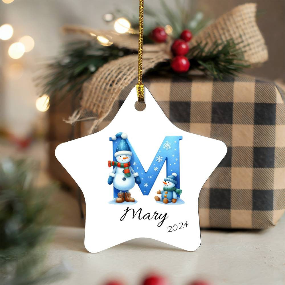 Snowman Initial Star Ornament-[Heartfelt Family Gift]