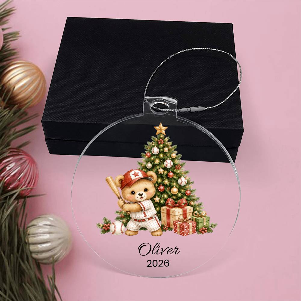 Baseball Bear Kids Christmas Ornament