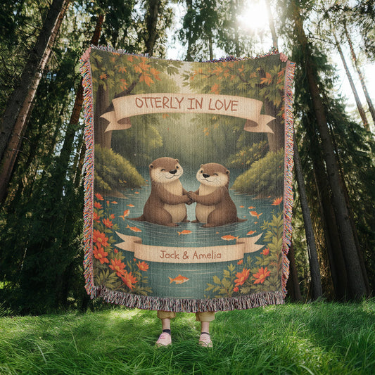 Otter Couple Anniversary Woven Cotton Blanket-[Heartfelt Family Gift]