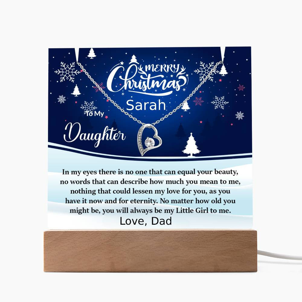 Daughter Christmas LED Acrylic Heart Necklace and Plaque Gift Set-[Heartfelt Family Gift]
