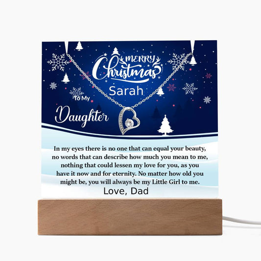Daughter Christmas LED Acrylic Heart Necklace and Plaque Gift Set-[Heartfelt Family Gift]