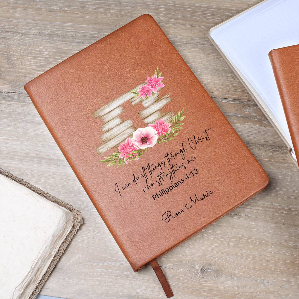 Personalized Bible Verse Journal, I Can Do All Things Through Christ Philippians 4:13, Christian Gift for Women, Custom Name Scripture Keepsake
