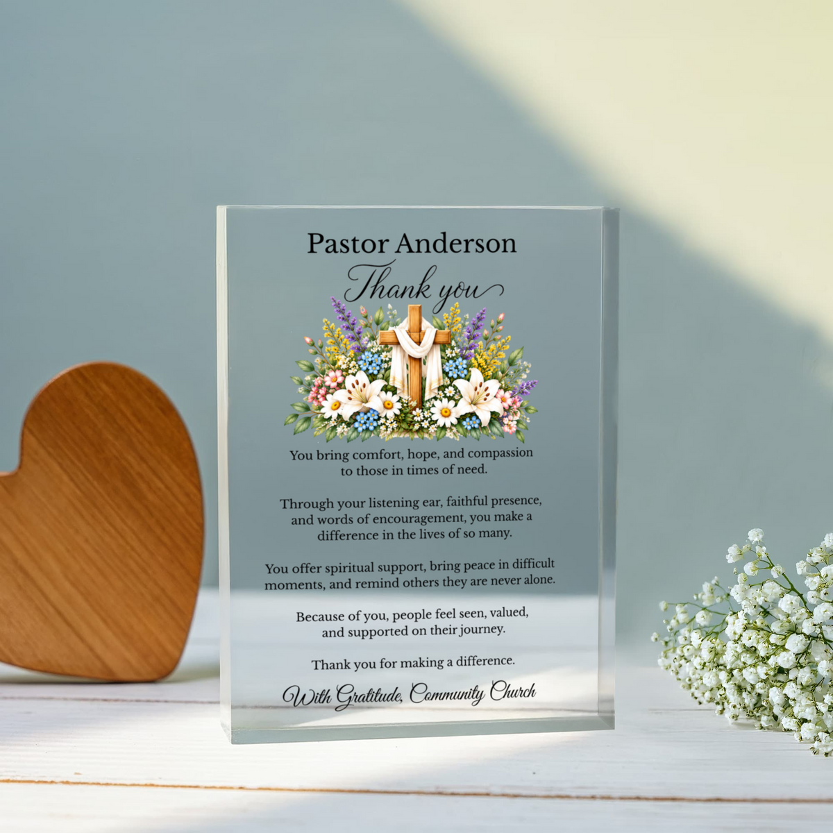 Clergy Gratitude Acrylic Block, Church Pastor Recognition Gift