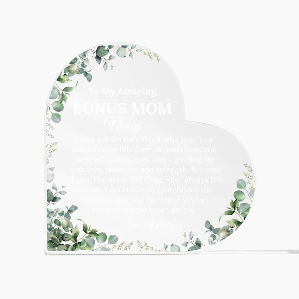 Personalized Bonus Mom Heart Plaque