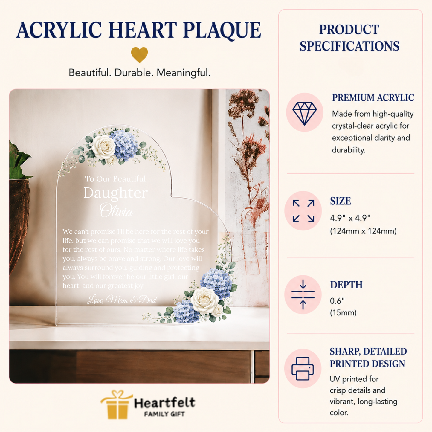 Personalized Daughter Acrylic Heart Gift