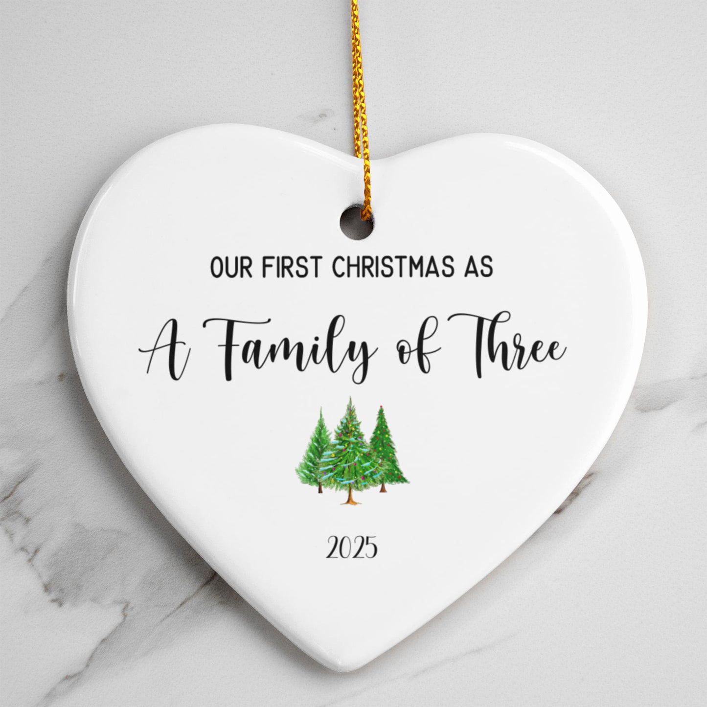 First Christmas As A Family of Three Ceramic Heart Ornament
