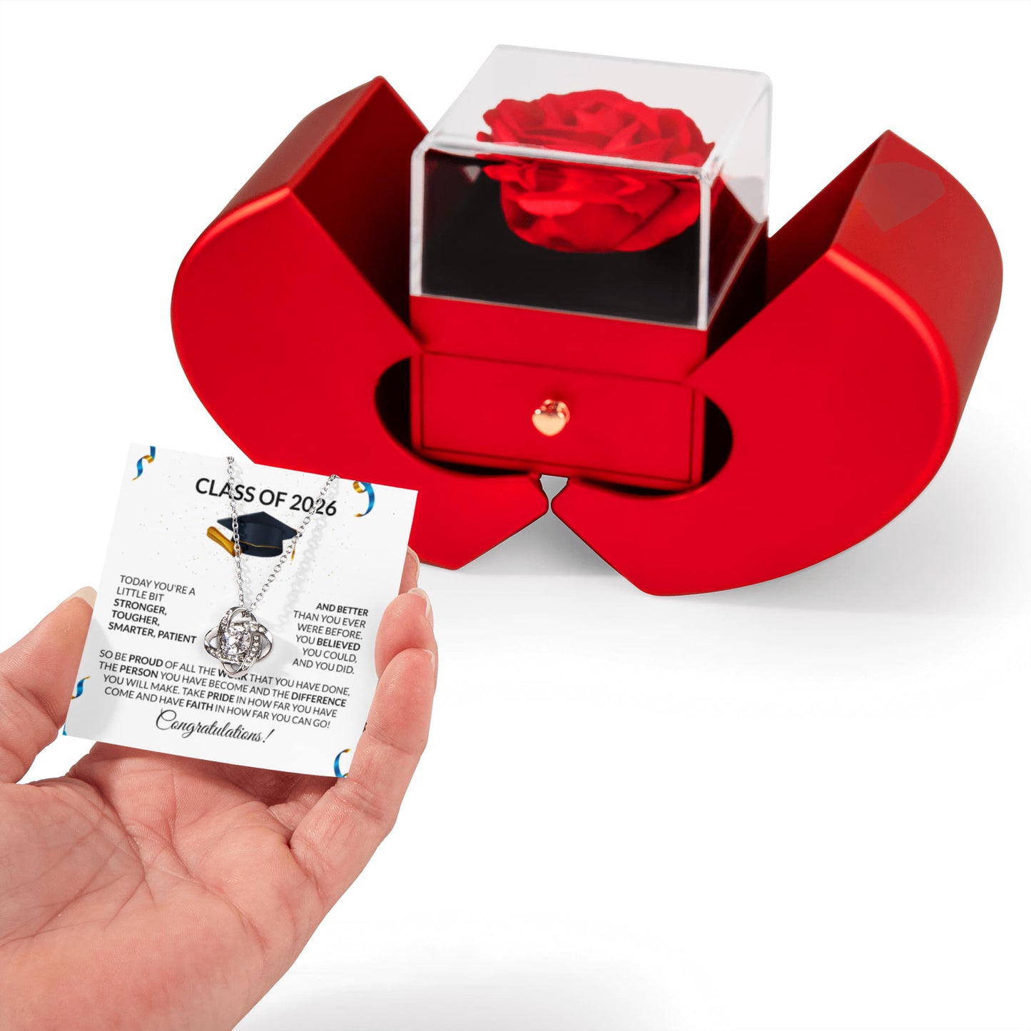Class of 2026 Graduation Necklace Rose Gift Box Set