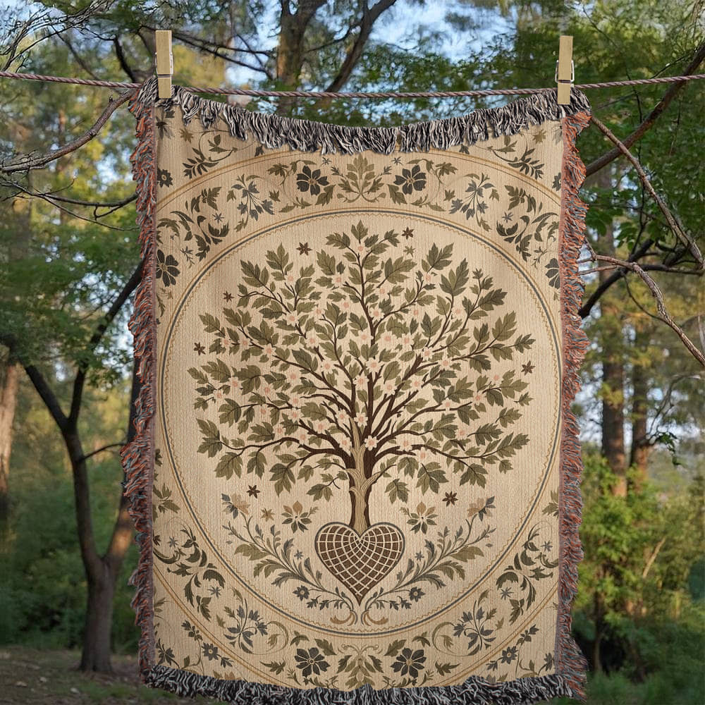 Tree of Life Floral Woven Blanket