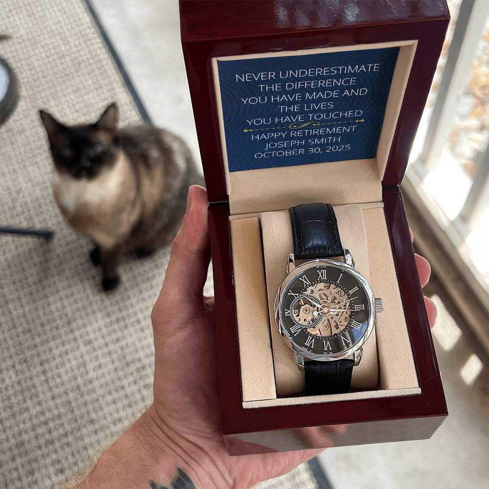 Personalized Retirement Men's Mechanical Watch with LED Gift Box