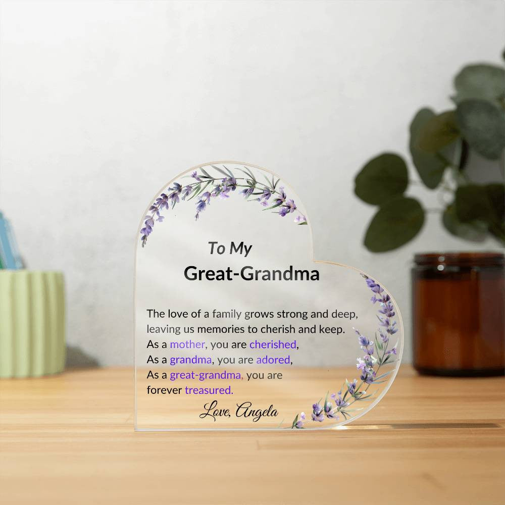 Great Grandma Acrylic Heart Plaque-[Heartfelt Family Gift]