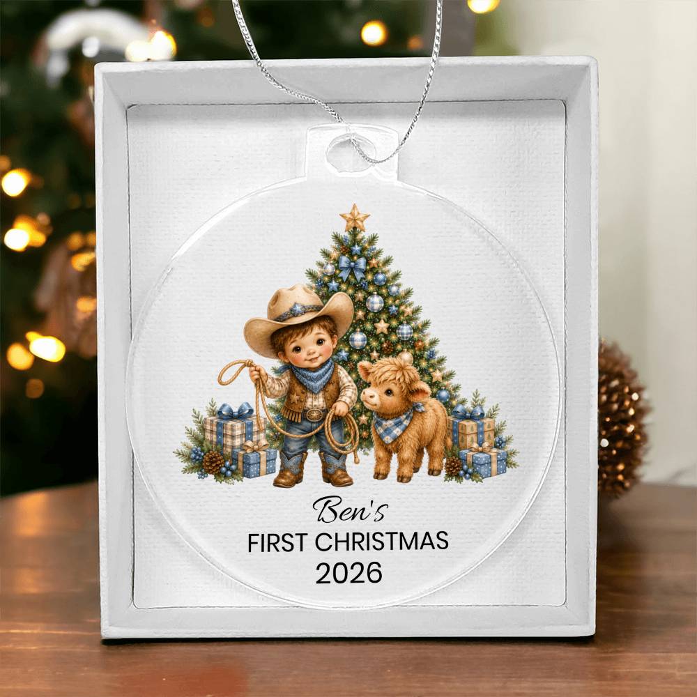 Highland Cow Cowboy Christmas Ornament