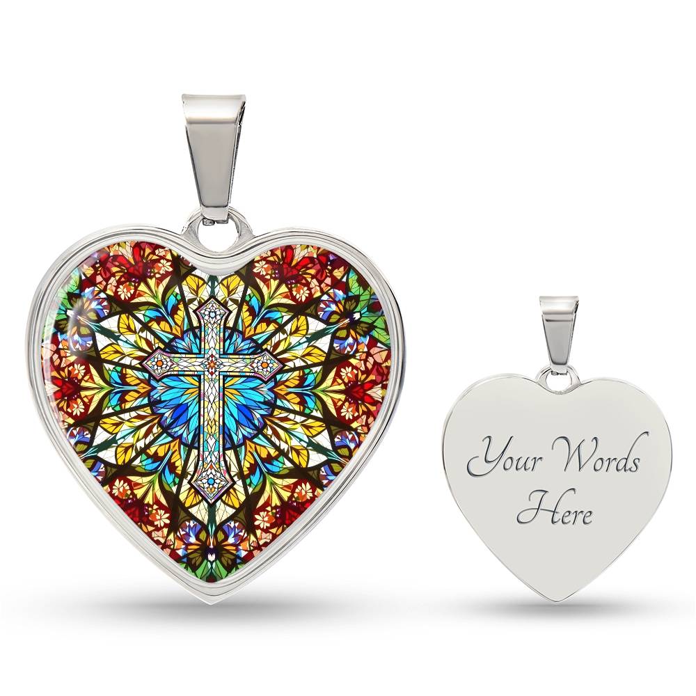 Cross Faux Stain Glass Pendant Necklace
