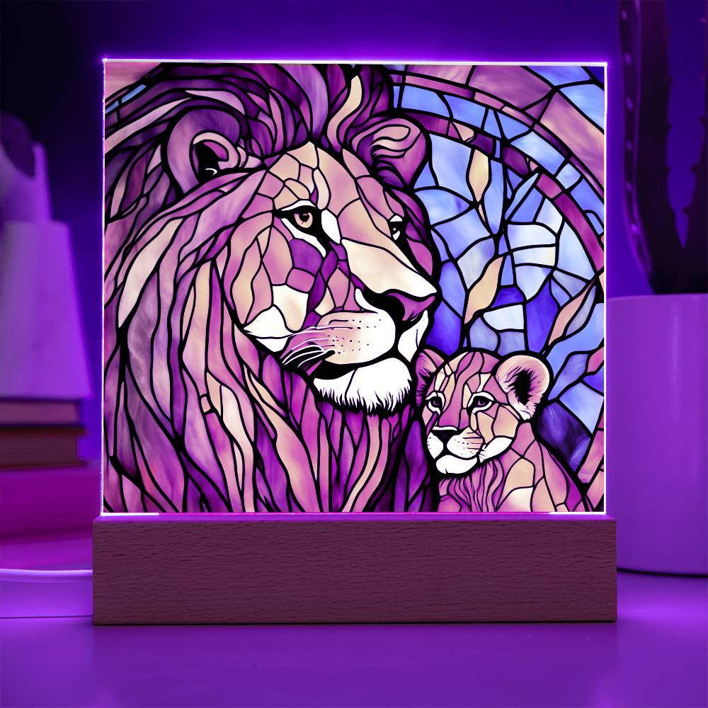 Mama Lion and Cub Acrylic Square Plaque-[Heartfelt Family Gift]
