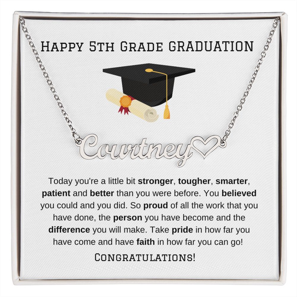 5th Grade Graduation Heart Name Necklace-[Heartfelt Family Gift]