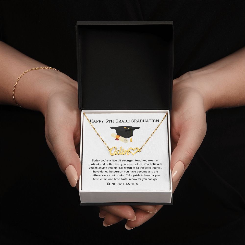 5th Grade Graduation Heart Name Necklace-[Heartfelt Family Gift]