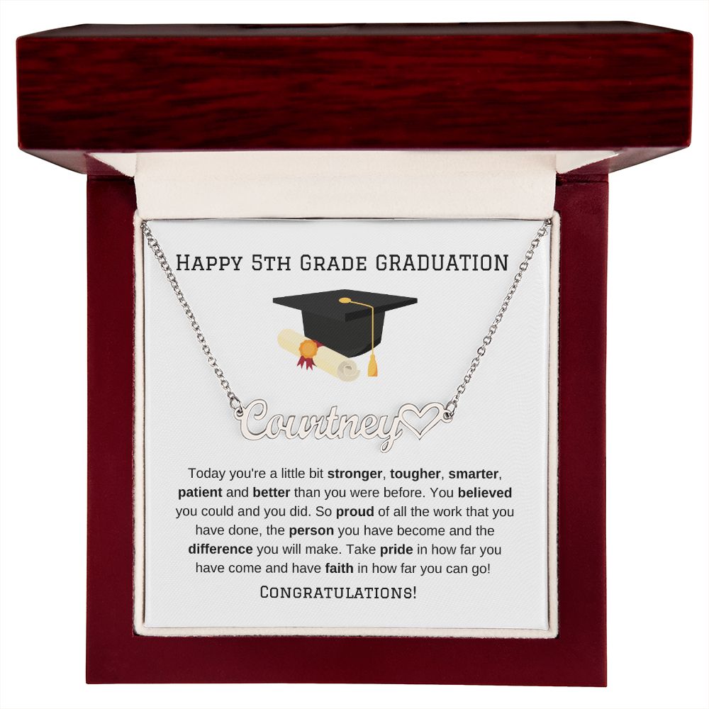 5th Grade Graduation Heart Name Necklace-[Heartfelt Family Gift]