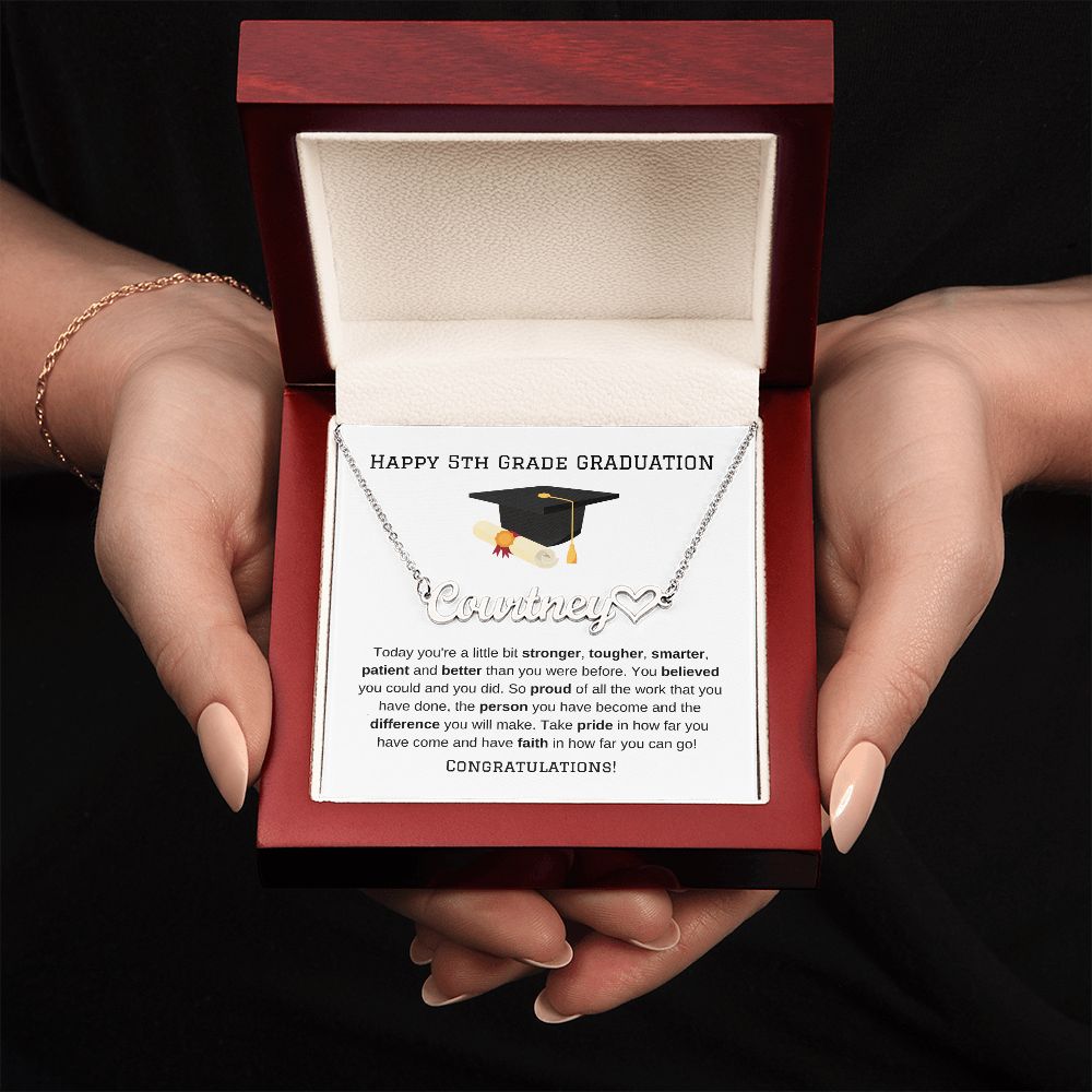 5th Grade Graduation Heart Name Necklace-[Heartfelt Family Gift]