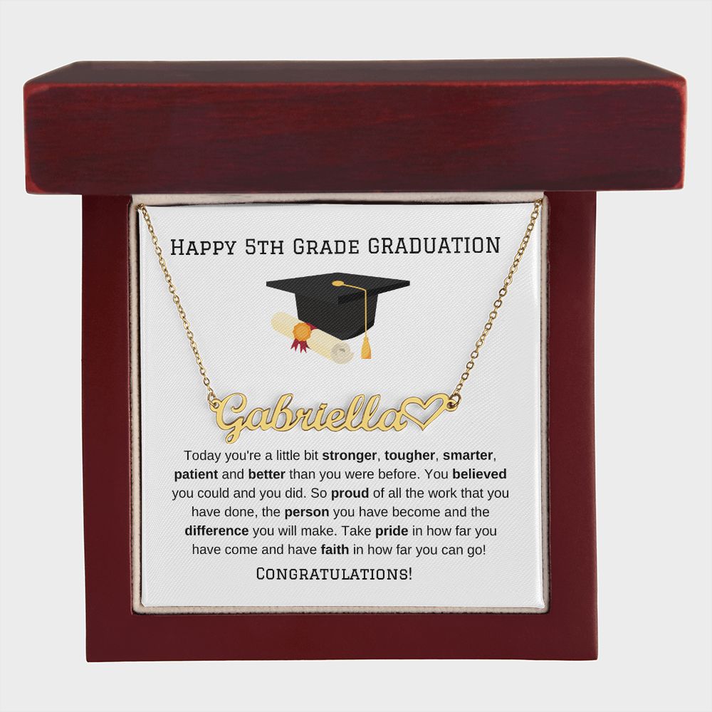 5th Grade Graduation Heart Name Necklace-[Heartfelt Family Gift]